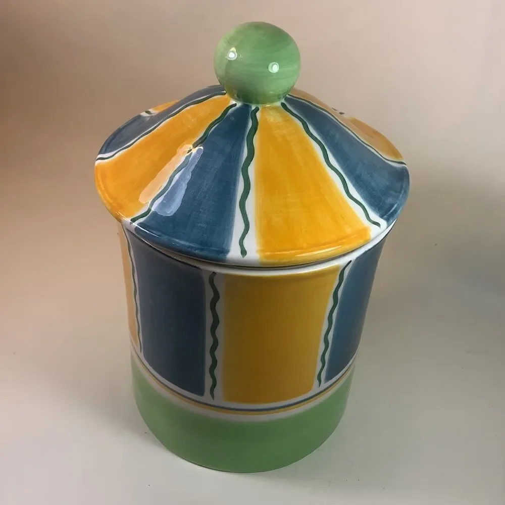 Cookie Jar Lid Green Yellow Blue 10 Inches Tall